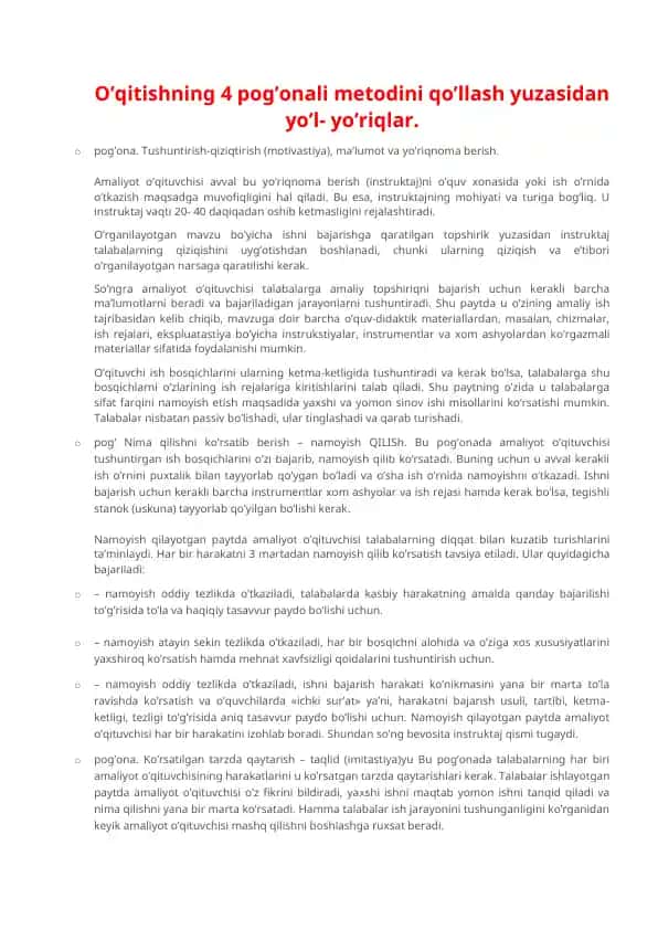 O'qitishning 4 pog'onali metodi