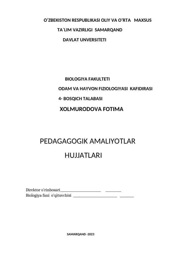 PEDAGAGOGIK AMALIYOTLAR HUJJATLARI