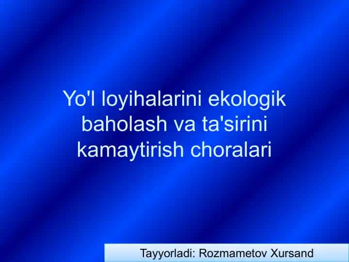 Yo'l loyihalarini ekologik baholash va ta'sirini kamaytirish choralari