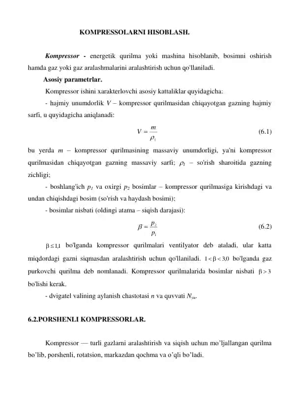 Kompressorli hisoblash