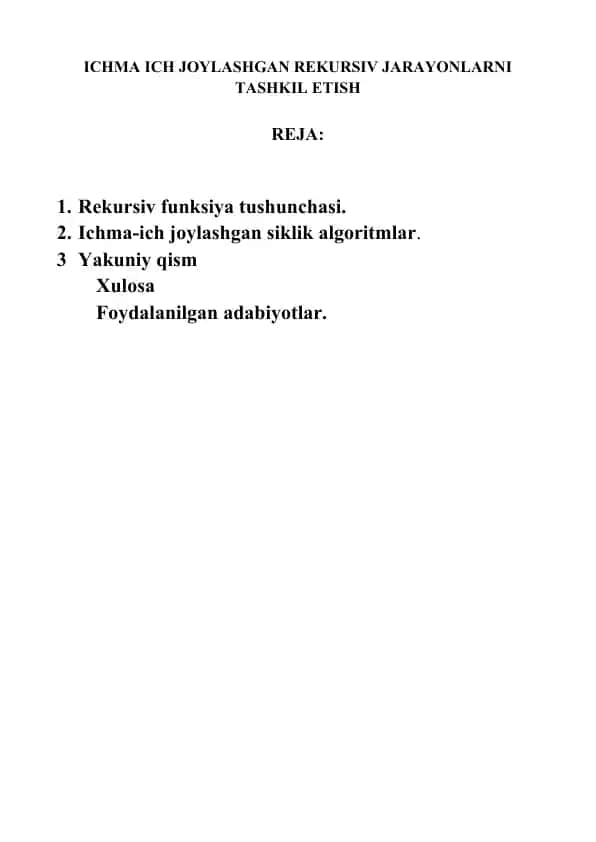 Rеkursiv funksiya tushunchаsi