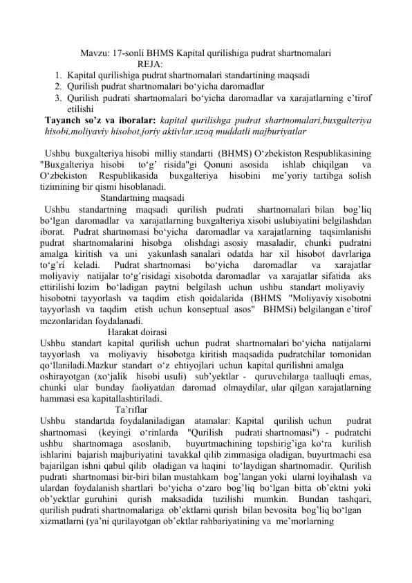 BHMS Kapital qurilishiga pudrat shartnomalari