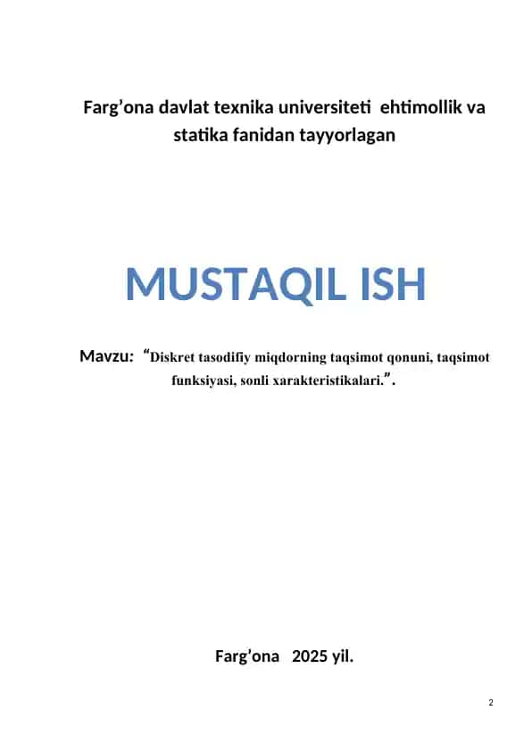 Diskret tasodifiy miqdorlar