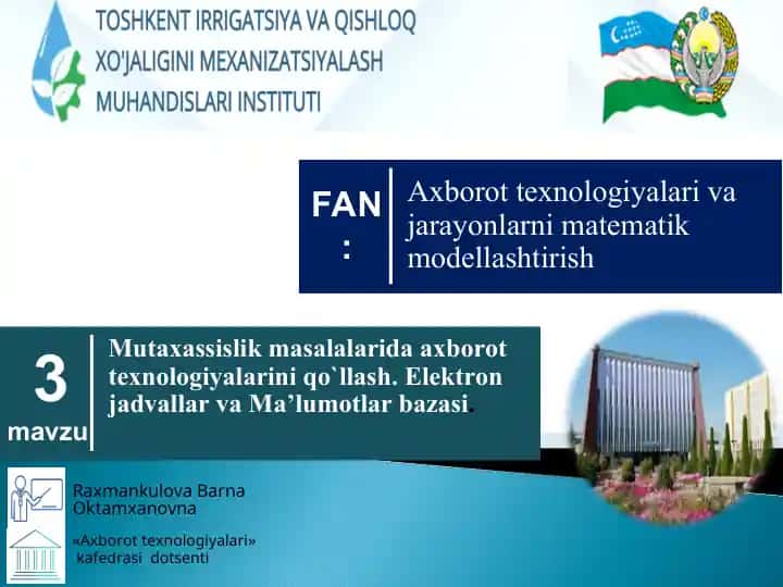 Axborot texnologiyalari va jarayonlarni matematik modellashtirish