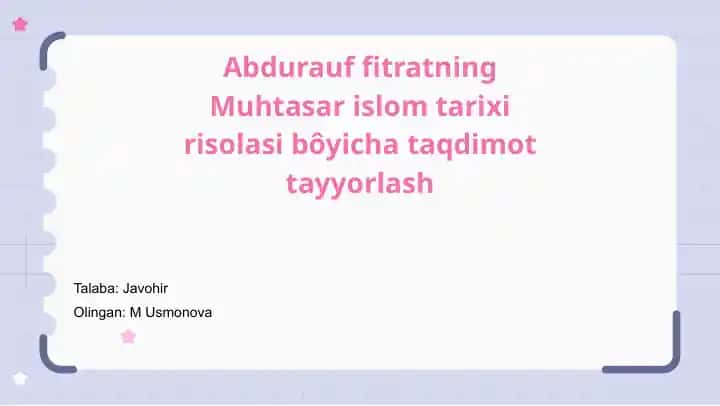 Abdurauf Fitratning Muhtasar Islom tarixi Risolasi