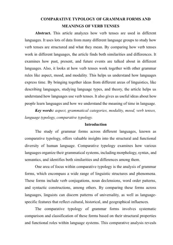 Comparative Typology of Grammar Forms and Meanings of Verb Tenses