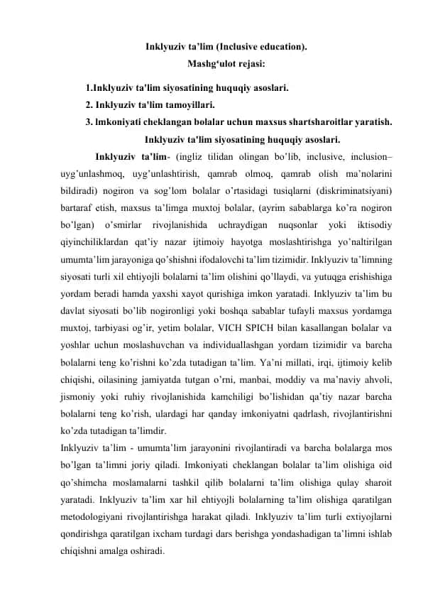 Inklyuziv ta’lim (Inclusive education)