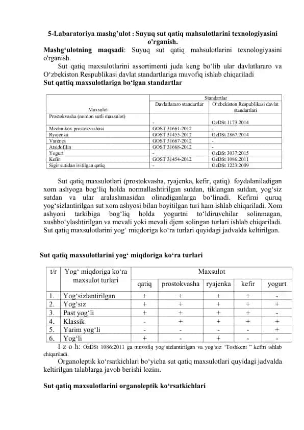 Suyuq sut qatiq mahsulotlarini texnologiyasini o'rganish