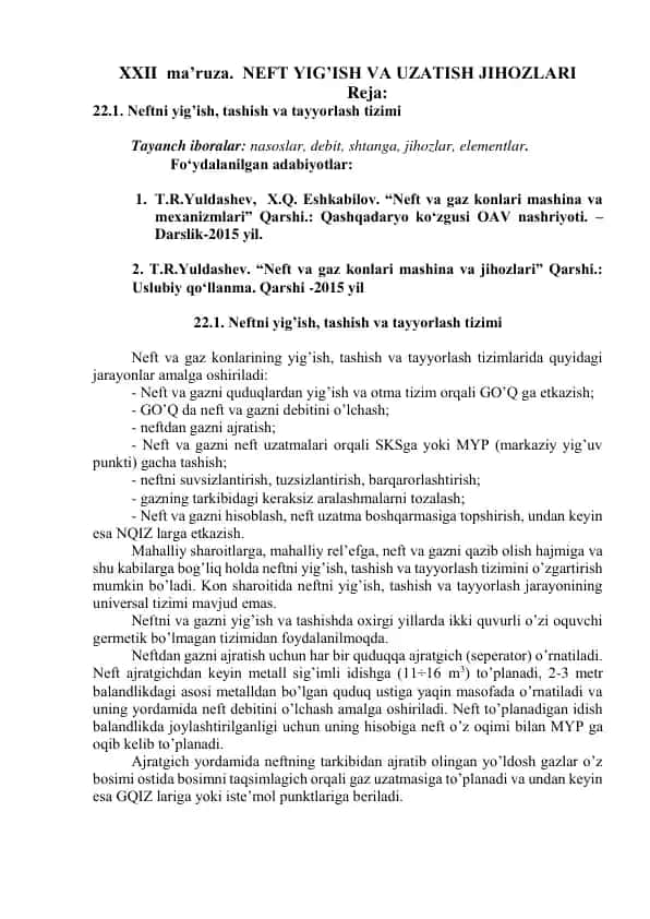 Neft va gaz konlari mashina va mexanizmlari