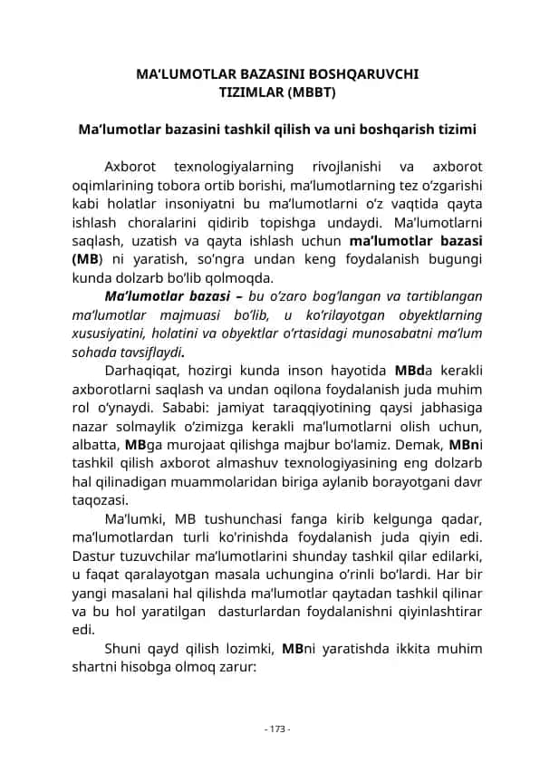 Ma'lumotlar bazasini boshqaruvchi tizimlar (MBBT)