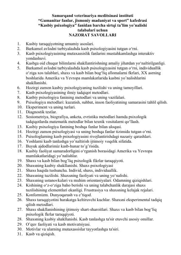 Kasbiy psixologiya nazorati
