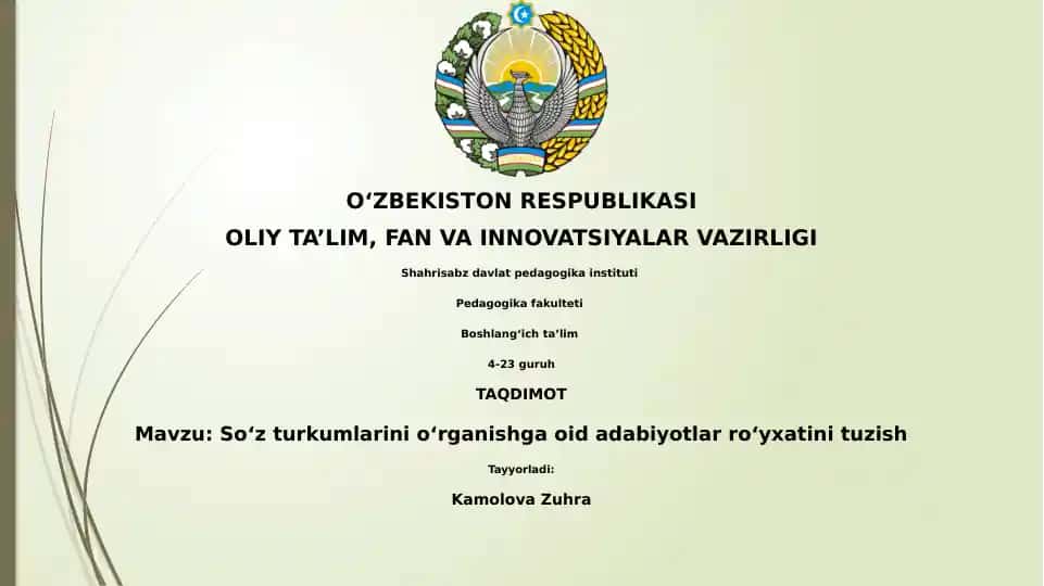 Soʻz turkumlarini oʻrganishga oid adabiyotlar roʻyxati