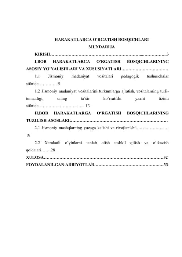 Harakatlarga o'rgatish bosqichlari