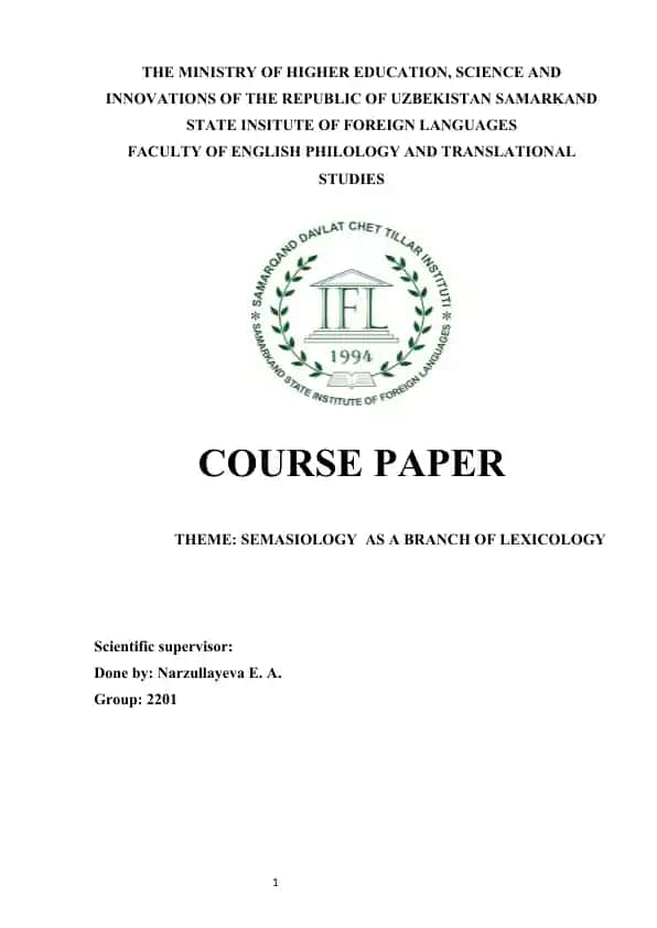 Semasiology as a Branch of Lexicology (Course Paper)
