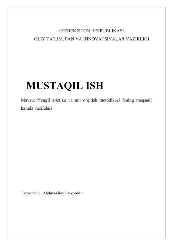 Yengil atletika va uni oʻqitish metodikasi