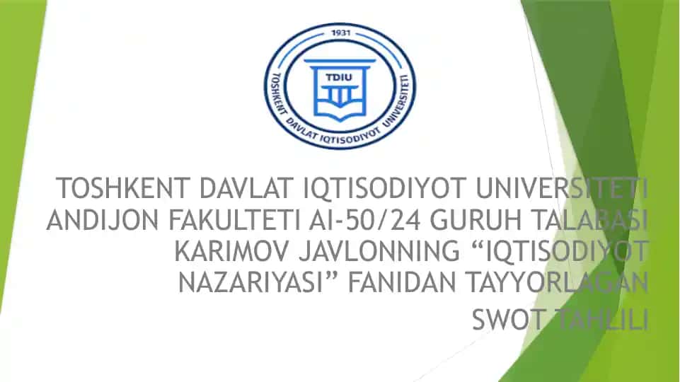 SWOT tahlili mavzusida "Milliy banklar"