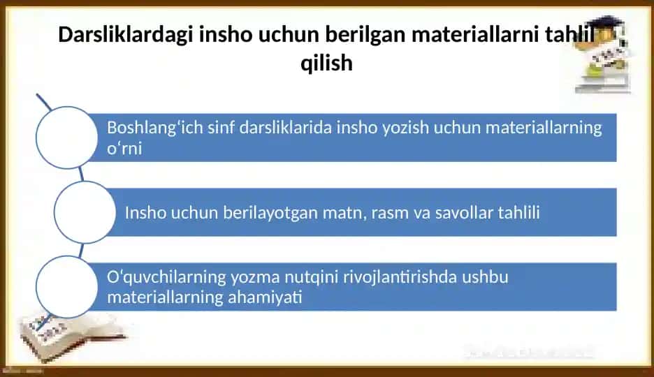 Darsliklardagi insho uchun berilgan materiallar