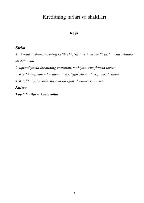 Kredit turlari va shakllari
