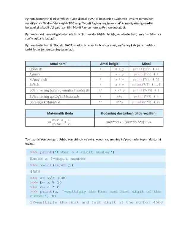 Python dasturlash tili