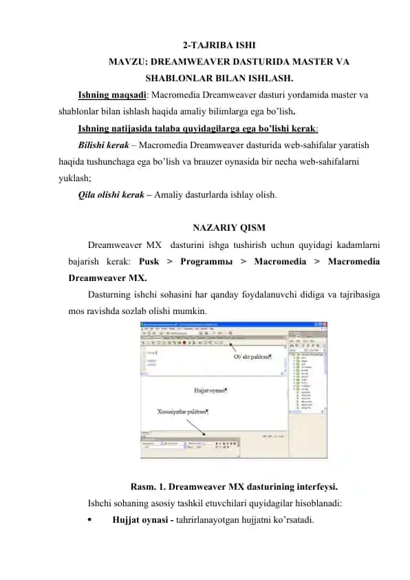 Dreamweaver Dasturida Master va Shablonlar bilan ishlash