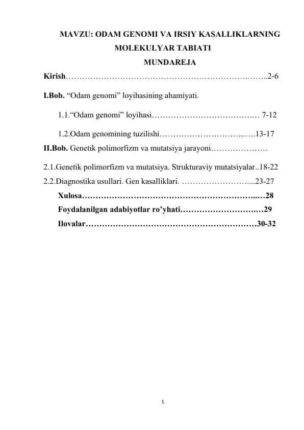 Inson Genomi va Irsiy Kasallikların Molekulyar Tabaati