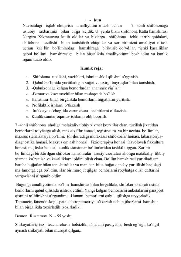 Kunlik tibbiy rejalar