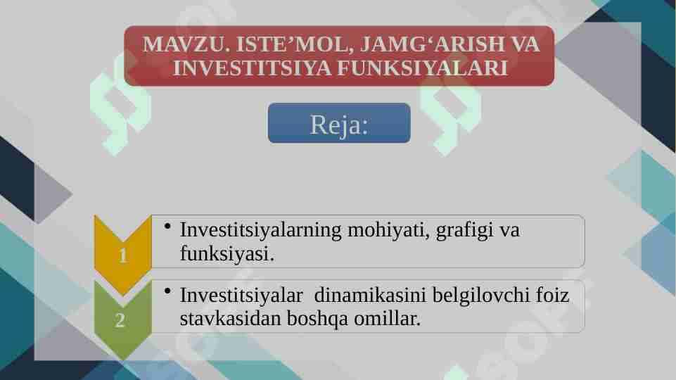 ISTE’MOL, JAMG‘ARISH VA INVESTITSIYA FUNKSIYALARI