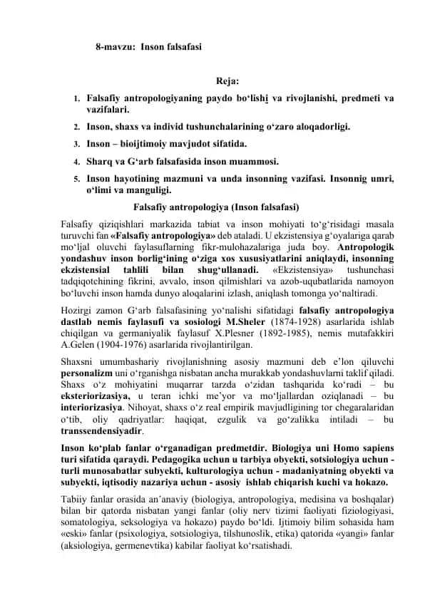Falsafiy antropologiya (Inson falsafasi)