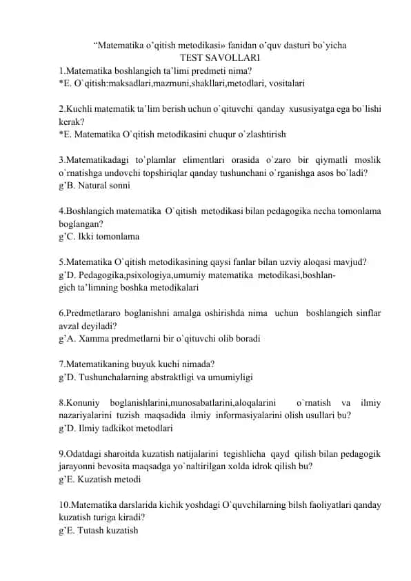 Matematika o’qitish metodikasi