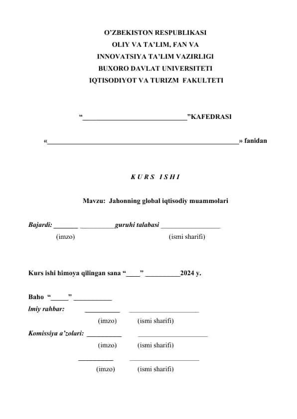 Jahonning global iqtisodiy muammolari