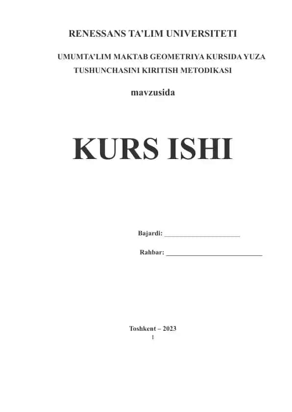 UMUMTA’LIM MAKTAB GEOMETRIYA KURSIDA YUZA TUSHUNCHASINI KIRITISH METODIKASI