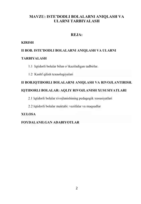 ISTE’DODLI BOLALARNI ANIQLASH VA ULARNI TARBIYALASH