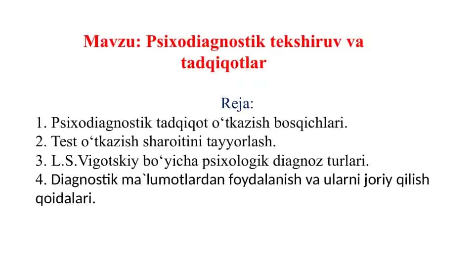 Psixodiagnostik tekshiruv va tadqiqotlar