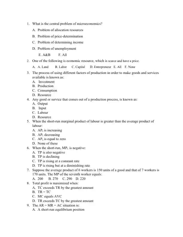 Microeconomics Quiz