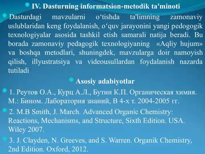 Dasturning informatsion-metodik ta'minoti