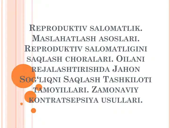 Reproduktiv salomatlik maslahatlari