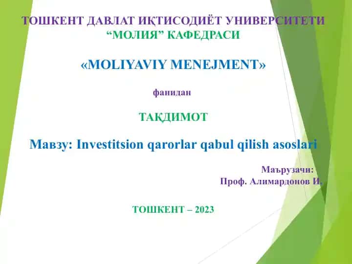 Investitsion qarorlar qabul qilish asoslari