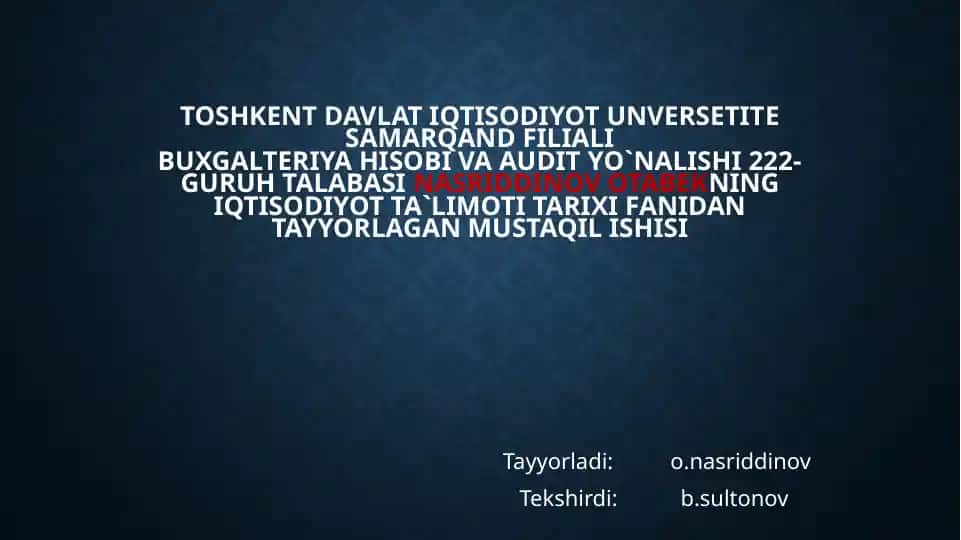 MUKAMMAL BO`LMAGAN RAQOBAT BOZORI TA'LIMOTLARI