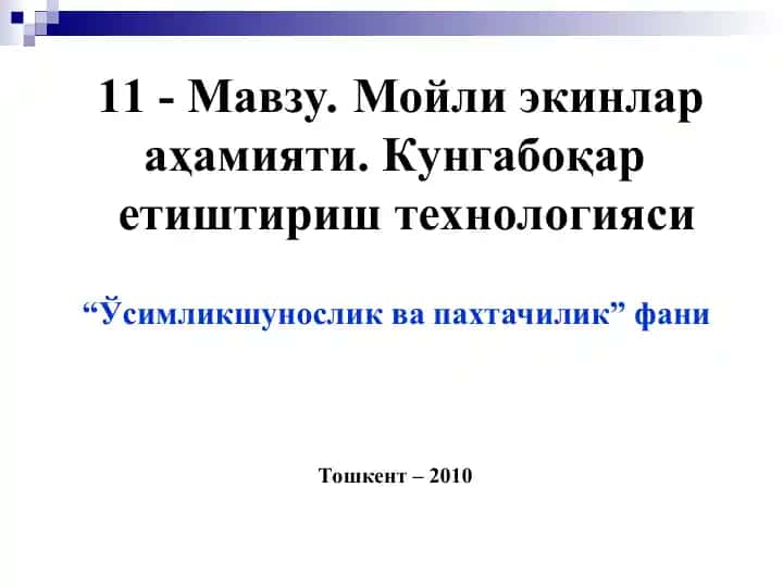 Мойли экинлар аҳамияти. Кунгабоқар етиштириш технологияси