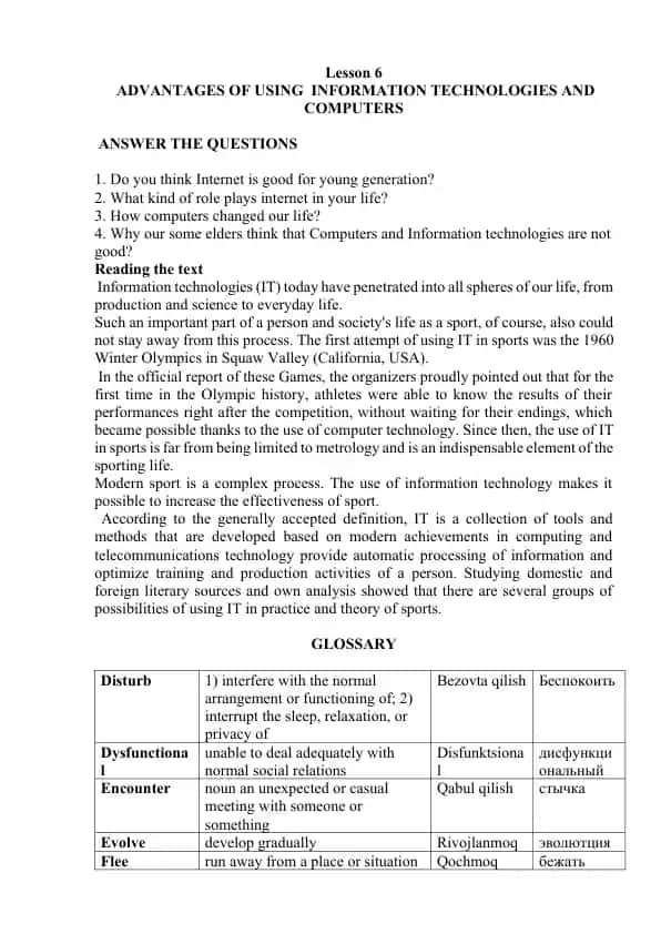 Information technologies and computers