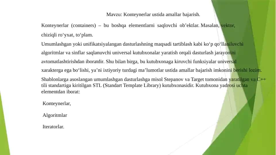 Konteynerlar ustida amallar bajarish