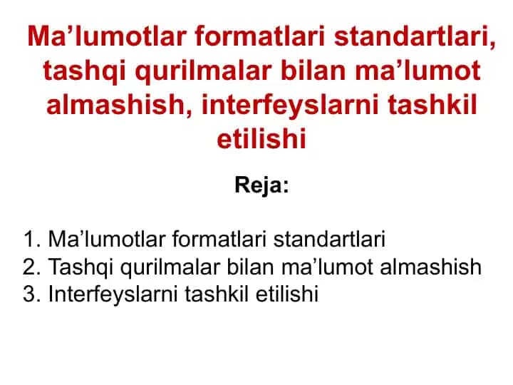 Ma’lumotlar formatlari standartlari