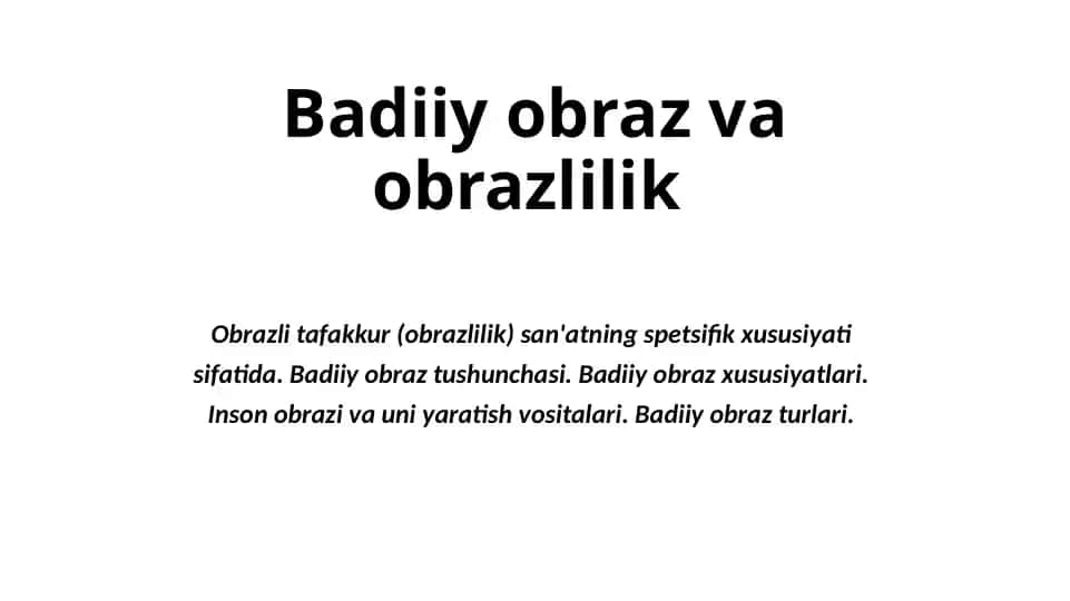 Badiiy obraz va obrazlilik