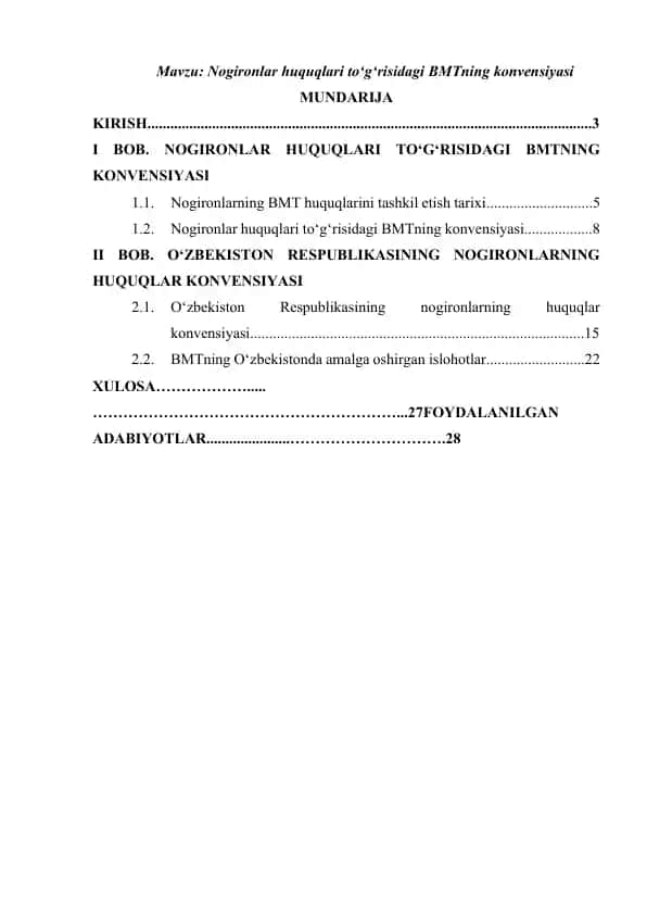 Nogironlar huquqlari to‘g‘risidagi BMTning konvensiyasi – kurs ishi