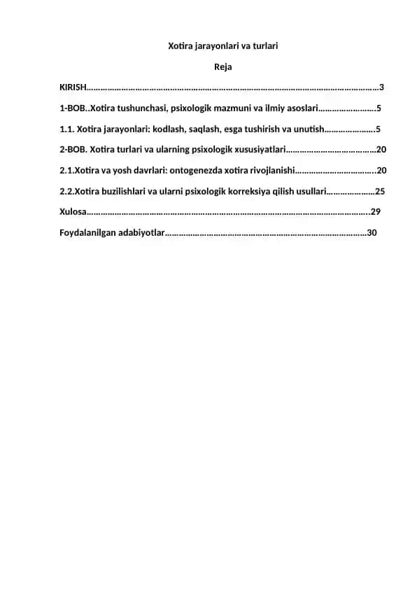 Xotira jarayonlari va turlari