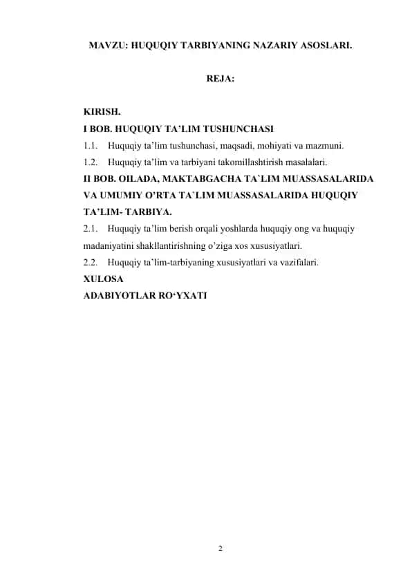 Huquqiy Tarbiyaning Nazariy Asoslari