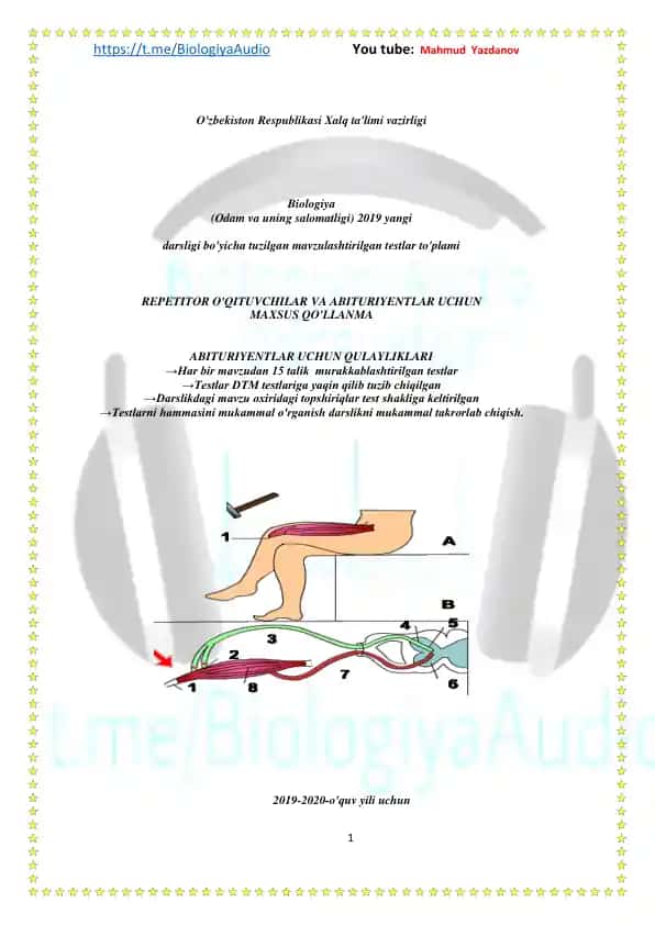 Biologiya darsligi tuzilgan mavzulashtirilgan testlar to'plami