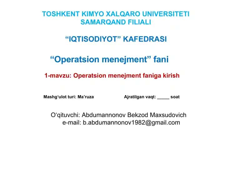 Operatsion menedjment faniga kirish