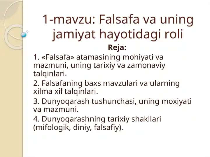 Falsafava uning jamiyat hayotidagi roli