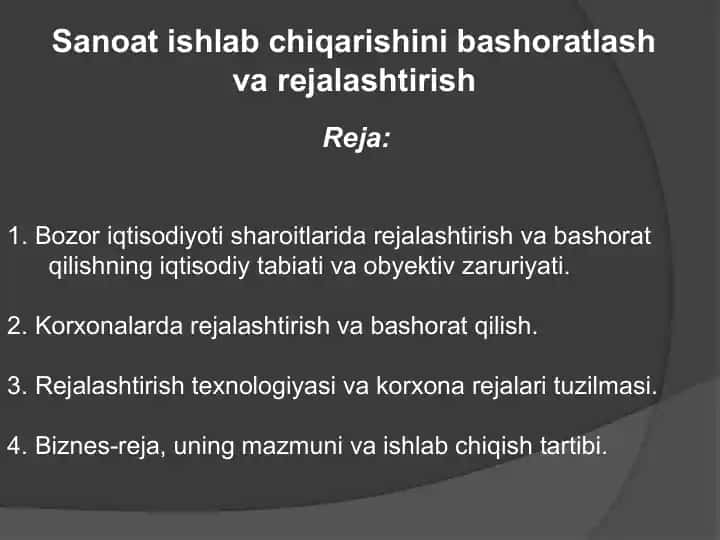 Sanoat ishlab chiqarishini bashoratlash va rejalashtirish